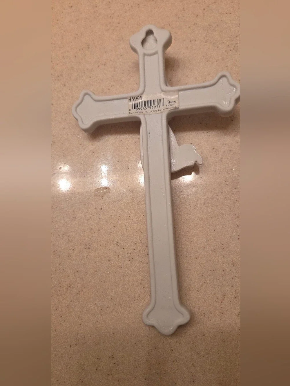 First Holy Communion Porcelain Prayer Girl Wall Cross in White and Soft Pink